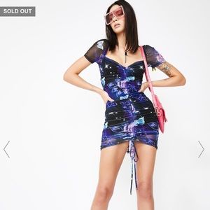 Jaded London Dress (80s Floral Ruched Mini Dress)